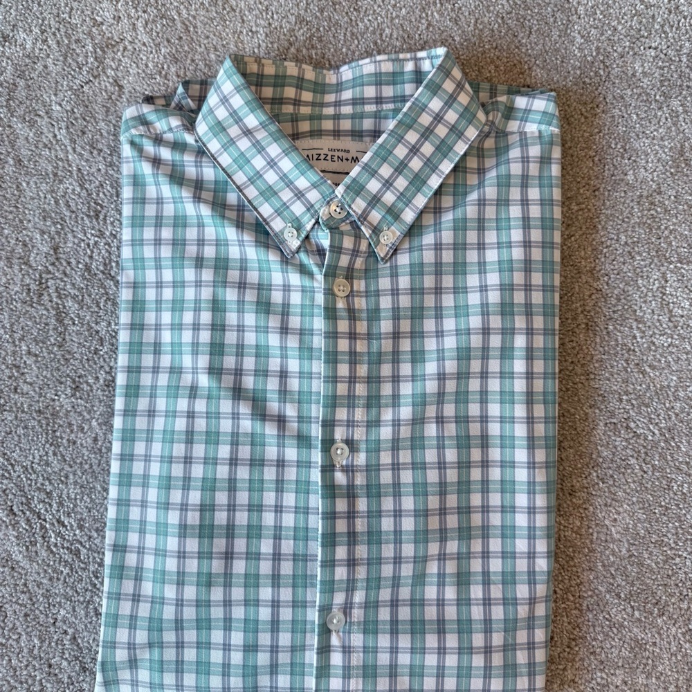 Mizzen+Main Leeward Green and White Checkered Casual Shirt